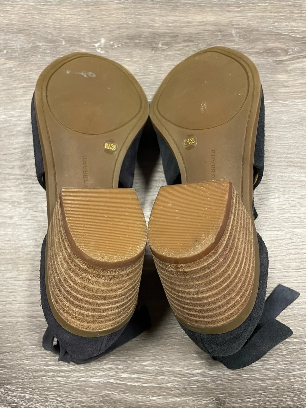 Lucky Brand Blue Suede Peep Toe Ankle Booties 8M Wrap Strap Heels LP-BETSEE